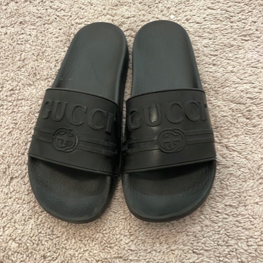 Authentic black rubber gucci slides